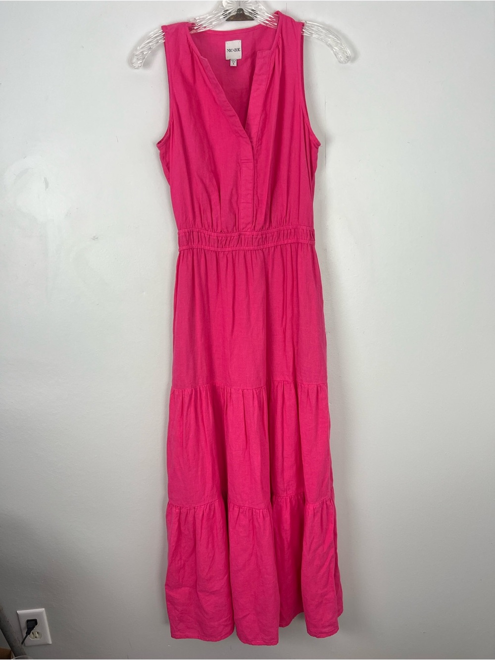 Nic + Zoe Linen Blend Pink Sleeveless Tiered Maxi Dress